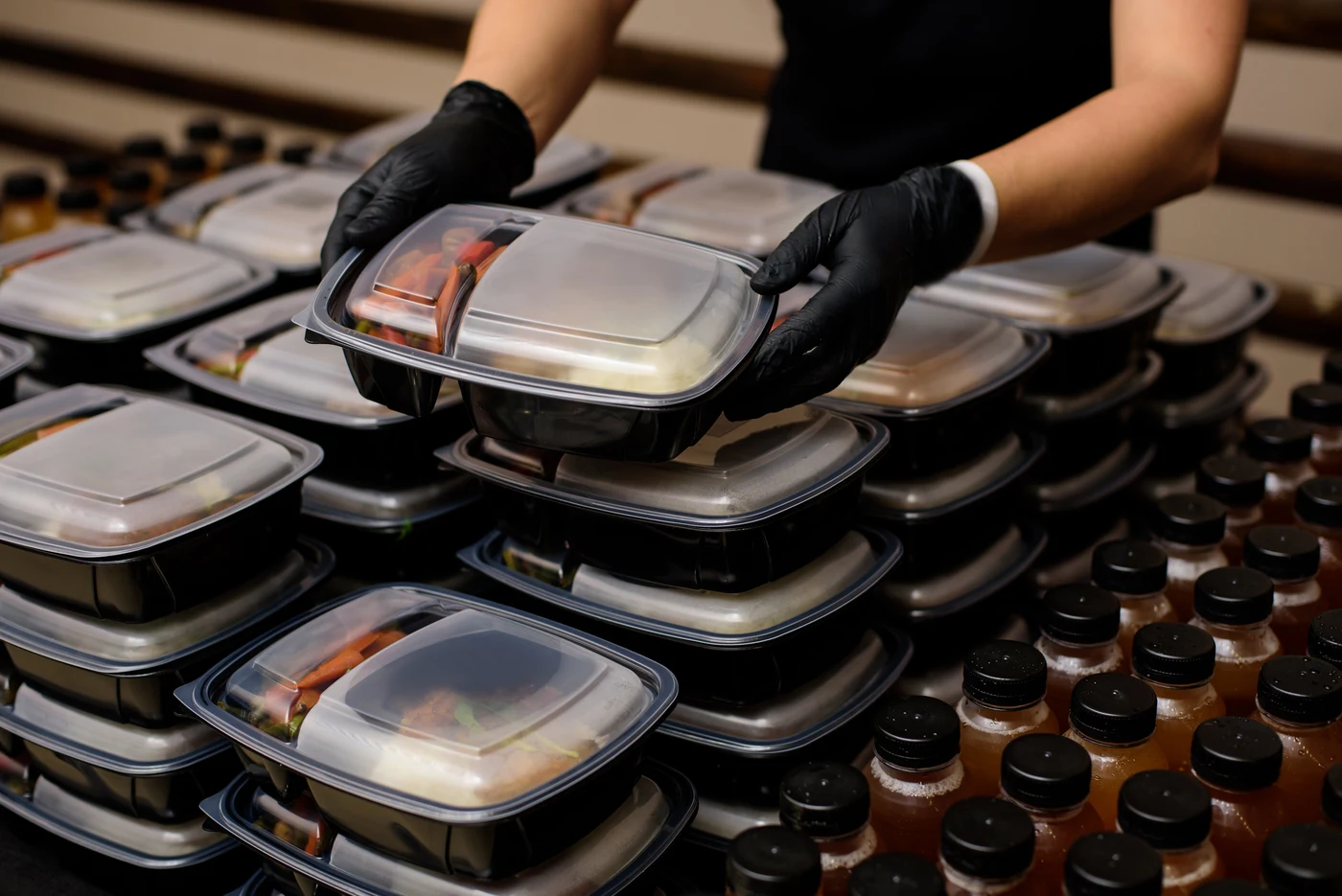 Catering meal boxes ready for delivery